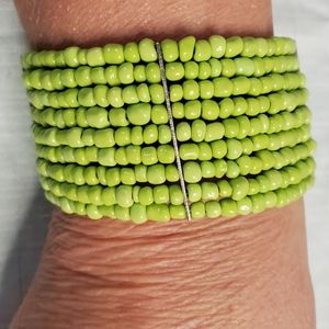 lime green seedbead flex cuff bracelet